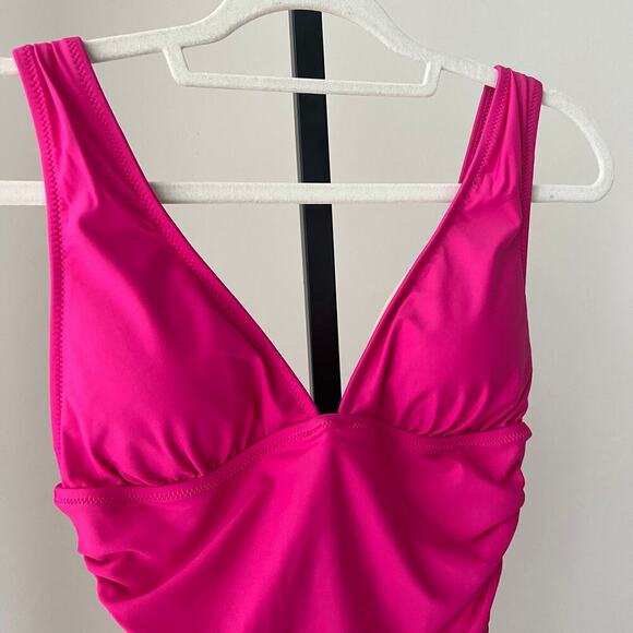 J. Crew Ruched V-neck one-piece Pink NEW Size 4 - Picture 4 of 7